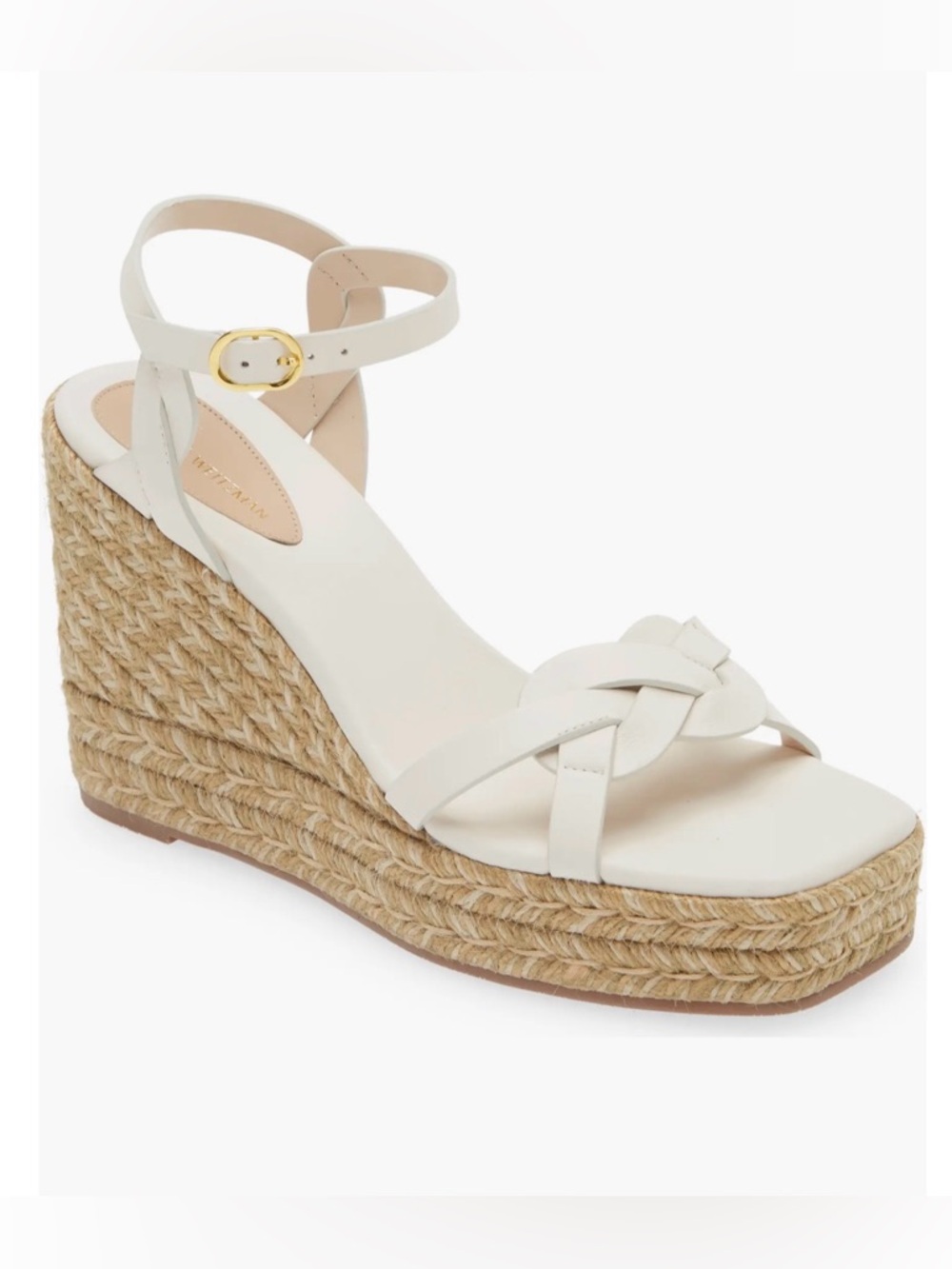 STUART WEITZMAN braida max leather espadrille wedge sandals white cream 7